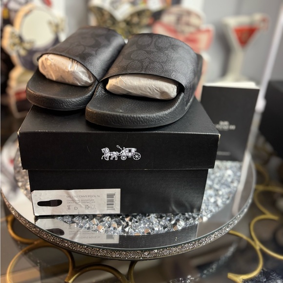 Coach Signature Coated Canvas Pool Slides NIB - Picture 1 of 12
